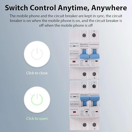2P Smart Circuit Breaker, 100A 220V WiFi Smart Energy Monitor Switch Meter, One-Click Switch, APP Remote Switch, Miniature Circuit Breakers, Remote Control with TY APP for Apartments