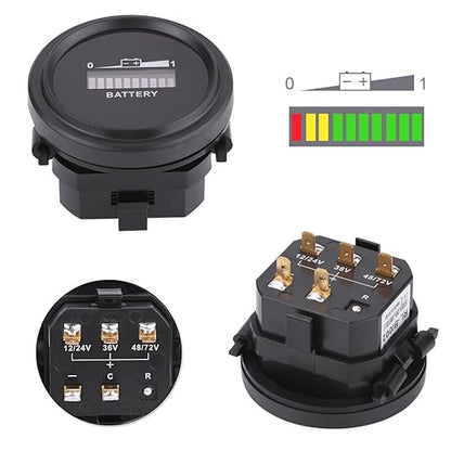 Estink LED Battery Indicator Meter, 12V/24V/36V/48V/72V Cart Battery Indicator, Round Status Indicator for Cart