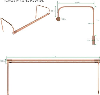 Cocoweb 21 Inch Tru-Slim Copper Picture Light - LED, 2700K, Adjustable Arm, Plug-in, Toggle Switch, Sleek and Compact Design