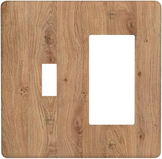 Outlet Covers Vintage Rustic Wood Color Brown Wood Grain 1 Toggle 1 Rocker Combination Decorative Wall Plate Light Switch Cover Plate Electrical Switch Plates for Farmhouse Cabin Decor