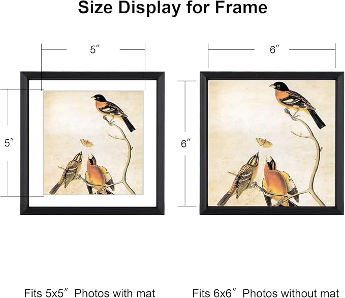 6x6 Picture Frame, Black Metal Photo Frames with HD Glass, Fits 5x5 with Mat or 6 x 6 without Mat, Display for Wall and Table, 1 Pack