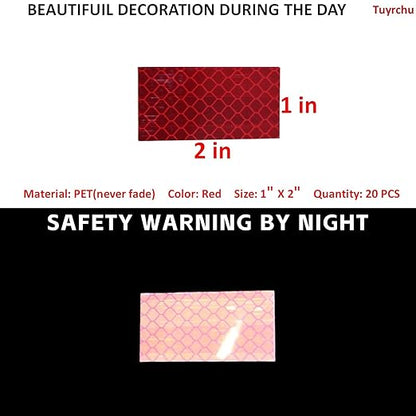 Non Fading Red Reflective Stickers 1 inch X 2 inch, Outdoor Waterproof High Visibility Warning Safety Adhesive Reflector Tape (20 Pcs)