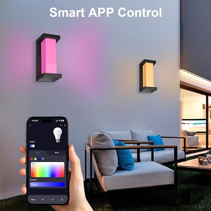 LED RGBCW Outdoor Wall Light Fixtures, Smart Led Porch Lights, 3000K- 5000K RGBCW Exterior Lighting, Wall Sconce, Dimmable Wall Mount Outside Lights for House,Garage,Backyard