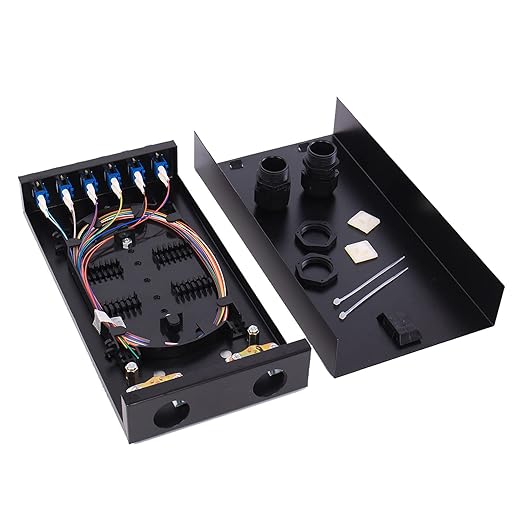 VFLTOOL LC-SM 6 Duplex Box Cables 12 Port Wall Mount Fiber Enclosure With Spool Singlemode OS1 Kit - Includes 1 Meter 12 Strand UPC Pigtail and 6 Port Duplex LGX Loaded Panel