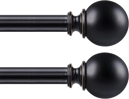 KAMANINA 2 Pack Curtain Rods 32 to 58 Inch (2.6-4.8ft), 7/8 Inch Single Heavy Duty Curtain Rods for Windows Adjustable Decorative Drapery Rod with Round Finials, Black