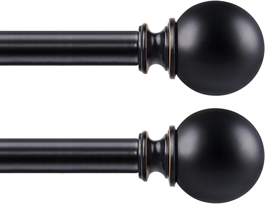 KAMANINA 2 Pack Curtain Rods 32 to 58 Inch (2.6-4.8ft), 7/8 Inch Single Heavy Duty Curtain Rods for Windows Adjustable Decorative Drapery Rod with Round Finials, Black