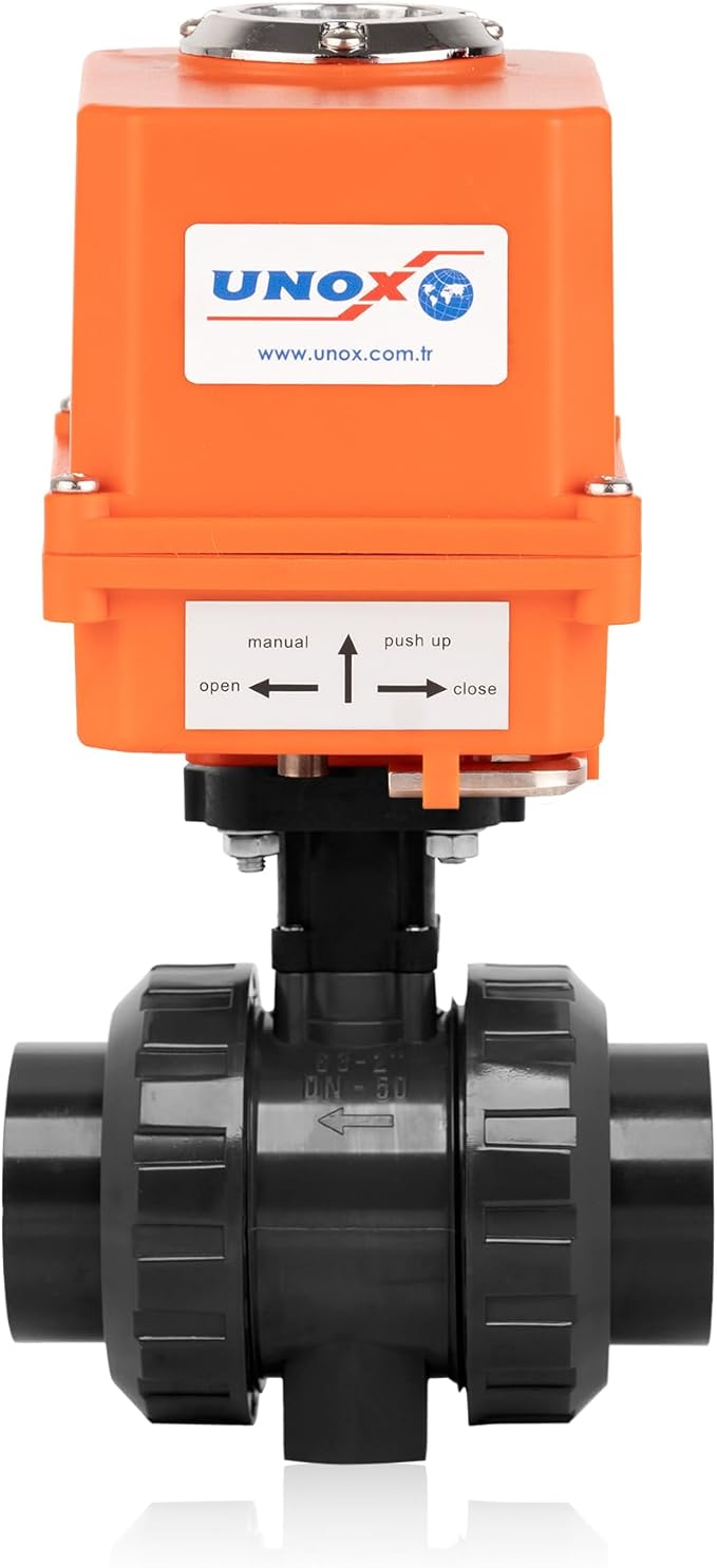 Unox 220V AC Electric Actuated Ø40 (1 1/4") U-PVC Ball Valve, Motorized Ball Valve For Water - PN16