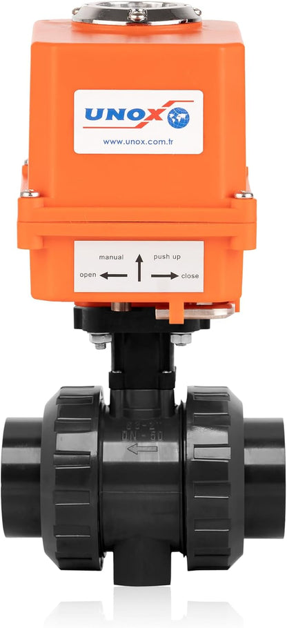 Unox 24V DC Electric Actuated Ø32 (1") U-PVC Ball Valve, Motorized Ball Valve For Water - PN16