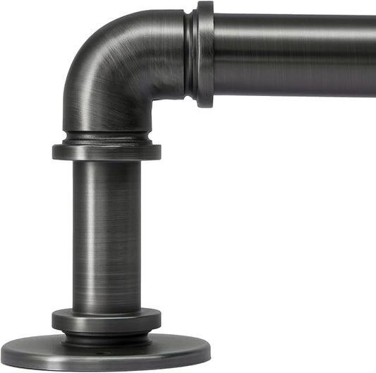 Industrial Curtain Rods 18 to 88 in,Wrap Around Rods, Adjustable Curtain Pole,1 in Diameter Pipe Wall or Ceiling Mounted,for Living Room(Antique Nickel 18” to 88”)