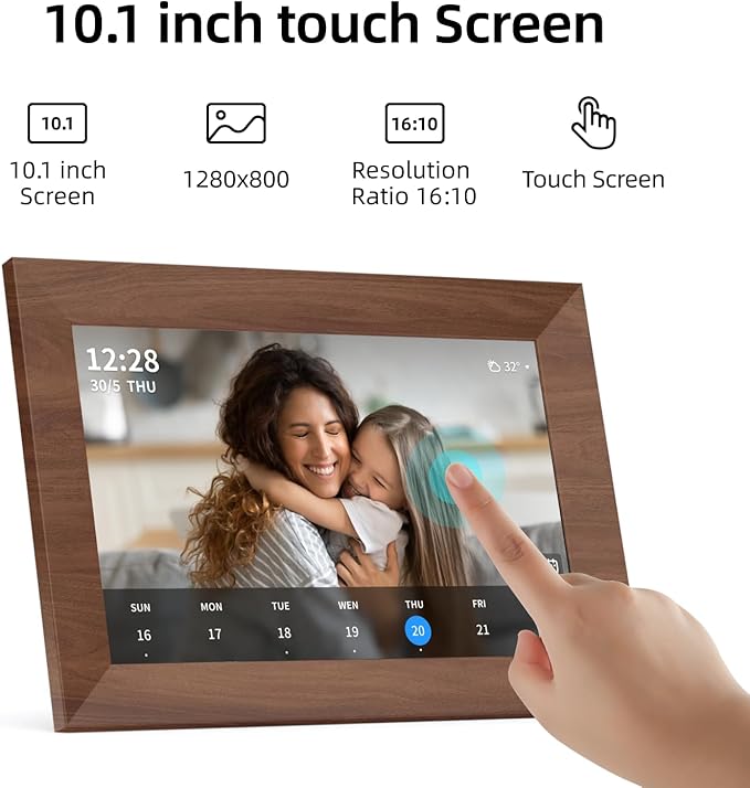 10.1 Inch Smart Wi-Fi Digital Calendar (Wood Grain) - Displays Your Photos, Wi-Fi Sync with Google Calendar, Wide Angle HD View