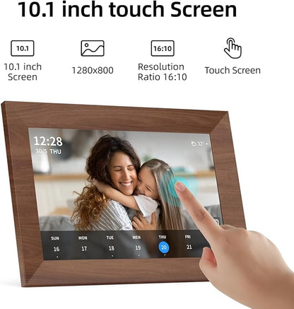 10.1 Inch Smart Wi-Fi Digital Calendar (Wood Grain) - Displays Your Photos, Wi-Fi Sync with Google Calendar, Wide Angle HD View