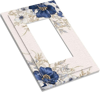 Decorative Outlet Covers Rustic Blue White Flowers Floral Penoy 1 Gang Single Decora GFCI Device Light Switch Covers Plate 1 Rocker Wall Plate Jumbo Face Plate
