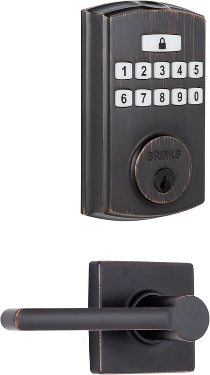 BRINKS Security Door Locks, High-Security Keyless Entry, Smart Electronic Door Lock with Deadbolt, Up to 50 Codes, Automatic Locking (Deadbolt & Passage Lever, Tuscan Bronze)
