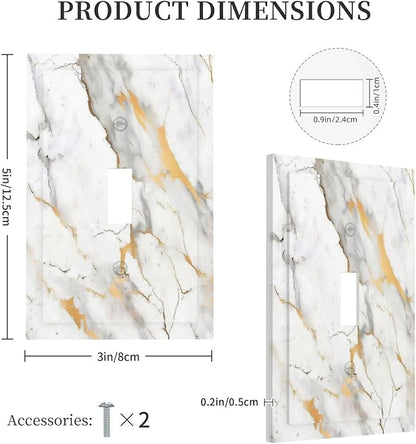 Decorative Light Switch Cover Marbling Style White Background Gold Gray Stripes 1 Gang Single Toggle Device Electrical Faceplate Switchplates Decorator Outlet Wall Plate For Bathroom