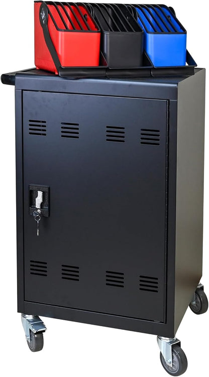 Laptop Charging Cart, 30 Laptop Storage Cart with 6 5-Slot Equipment Baskets, Mobile Charging Cabinet for iPads up to 16.3", Chromebook Devices, Cord Management,Access Lock.School,Business.Black