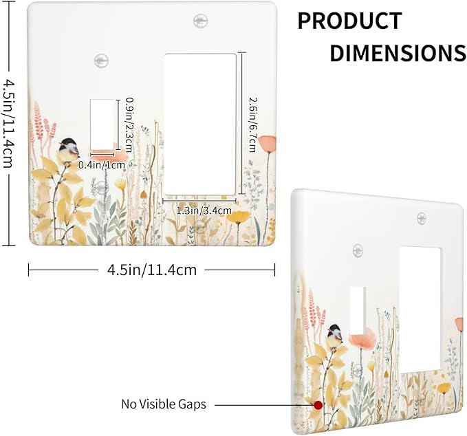Outlet Covers Colorful Floral Watercolour Cuddly Bird 1 Toggle 1 Rocker Combination Decorative Wall Plate Electrical Switch Plates Light Switch Cover Plate For Bed Room Living Room Decor