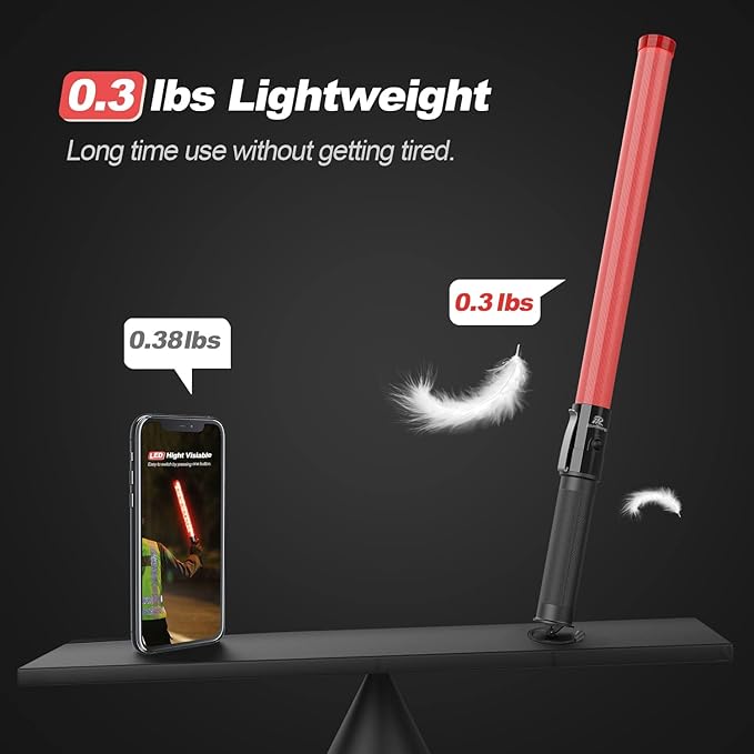 RoadHero 8 Pack Traffic Wand, 21 Inch Led Traffic Control Baton, Safety Light Wands with 2 Flashing Modes, Air Marshaling Signal Wand with Side Clip for Airport, Parking, Car Directing