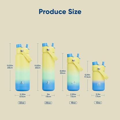 Kids Insualated Water Bottle with Straw - 12oz Stainless Steel Water Bottle with Dual Spouts, Leak-Proof, BPA-Free, Double Wall Vacuum Keeps Cold for 24 Hours for Sports, Travel, School (Soft Lagoon)