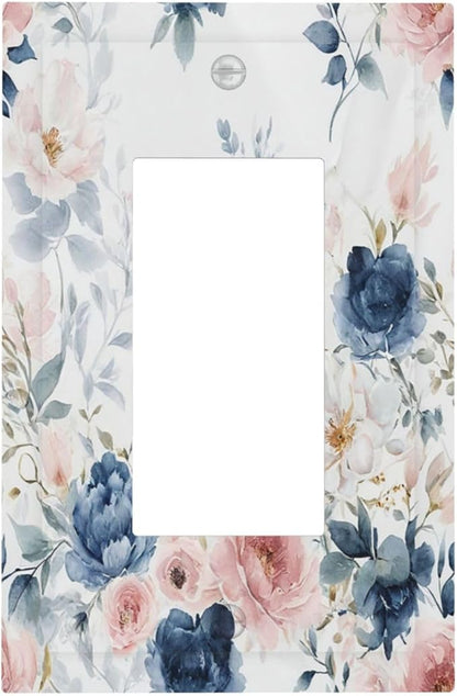 Outlet Covers Elegant Watercolor Pink Blue Flowers Floral 1 Gang Wall Plates Single Rocker Light Switch Covers Decorative Switch Plates Electrical GFCI Panel Covers for Home Office Decor 5 X 3 IN