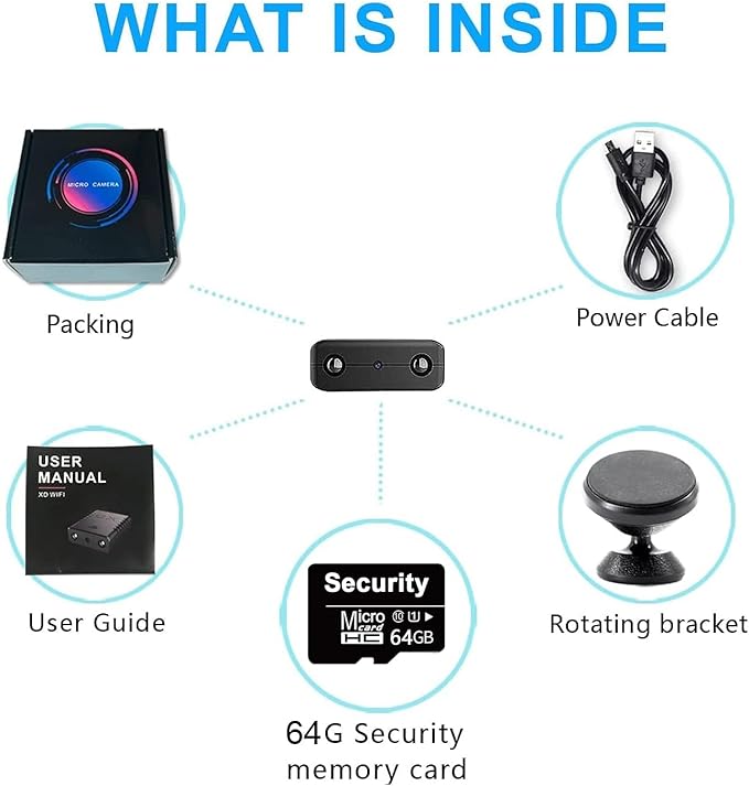 【Free 64G】 Smallest Wireless WiFi Battery Camera,Concealed Coin Size,Spy Camera,HD4K Portable Video Recording Live Feed,Pet Camera for Baby Monitor,Night Vision,Motion Detection, Cloud Storage