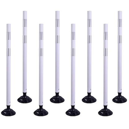 8 Pack Traffic Delineator Posts – High Visibility Reflective Safety Cones with Spring Base for Roadway, Parking, Garage, Construction Zones (White, 48 Inch)
