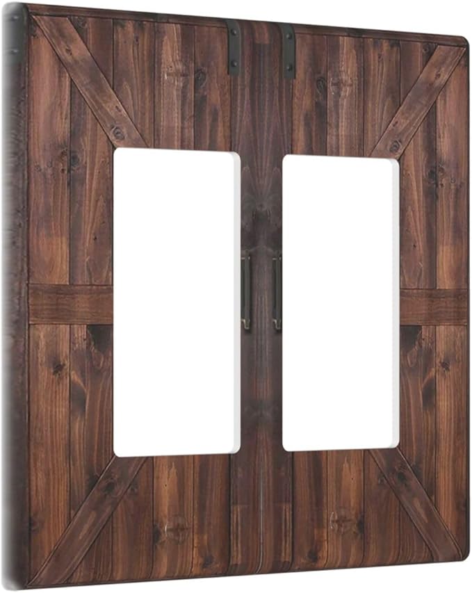 Decorative Outlet Covers Vintage Brown Farmhouse Barn Door 2 Gang Light Switch Cover Plate Double Rocker Wall Plates for Electrical Outlets Switch Plate Covers for Bedroom Home Decor