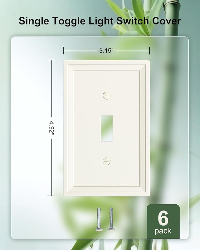 6-Pack Single Toggle Light Switch Covers Wall Plate, Light Almond Decorative Switch Plate Covers, 1 Gang Natural Bamboo Fiber Wall Plate, Corrosion Resistant