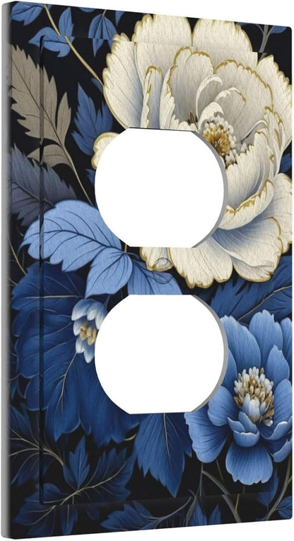 Blue White Flowers Light Switch Cover 1 Gang Outlet Plate Single Duplex Wall Plate Covers Decorative Switchplate Covers Electrical Faceplate for Home Decor