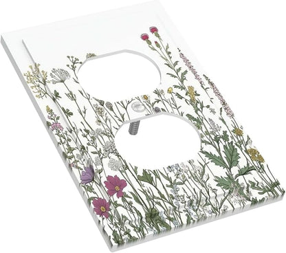 Vintage Herbs Wildflowers Plant Floral Outlet Covers 1 Gang Duplex Light Switch Cover Decorative Switch Plates Electrical Receptacle Faceplate Wall Plate For Bed Room Home Decor