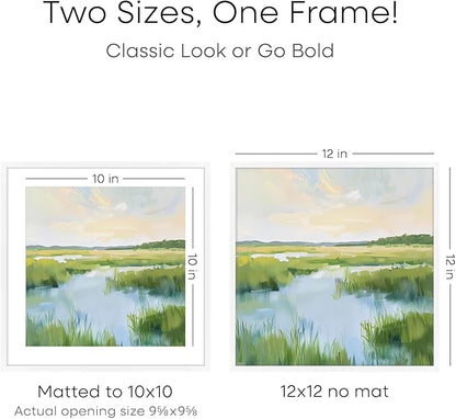 Homeforia White 12x12 Picture Frames, High End Metal 12 x 12 Square Poster Frame with Mat 10 x 10 Photo, 12x12 White Frame Matted to 10x10 Print, 12by12 Thin Frames, Tempered Glass, Wall Kit, Set of 1