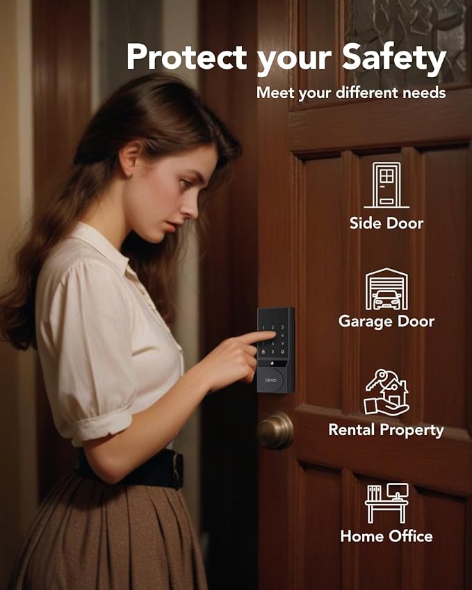 Devo G4 Smart Locks for Front Door, Keyless Entry Door Lock, Deadbolt Smart Lock, App Control, Built-in Bluetooth, Touchscreen Keypad, 8 Months Battery, IP54 Waterproof, Auto Lock, Easy Installation