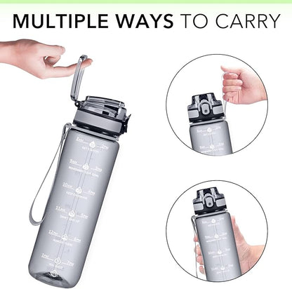 32oz Water Bottle with Time Marker, Motivational Drinking Bottle with Strap, BPA-Free Leak-Proof, Encouraging Water Bottle Time to Drink Water for Gym School Office Travel