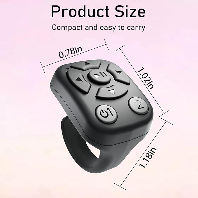 TikTok Scrolling Ring - Bluetooth Remote for TikTok Clips & Tunes, iPhone-Compatible Fingertip Wireless Bluetooth Controller, Ideal for iPad, iOS & Android, with Lively Camera Shutter(Black-2Pcs)