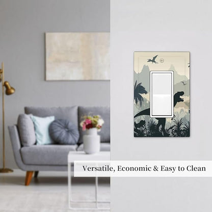 Decorative Outlet Covers Prehistoric World Dinosaur Cartoon Fores 1 Gang Single Rocker Light Switch Cover Plate Wall Plates GFCI Faceplate for Kids Room Nursery Decor