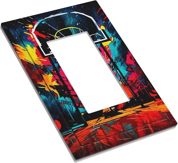 Colorful Graffiti Basketball Sport Basket Hippie 1 Gang Rocker Light Switch Covers Single Decora Outlet Wall Plate Decorative Switchplate Faceplate GFCI for Country Bathroom Bedroom Decor