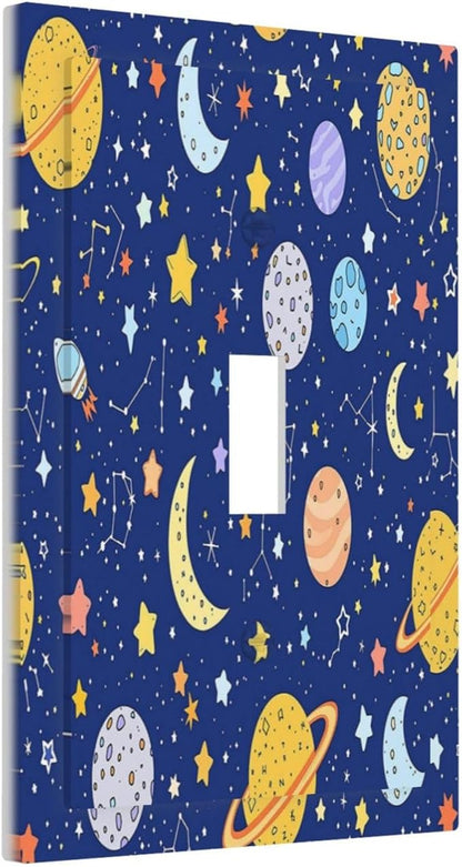 Stars Starry Night Sun Moon Planet Constellations Decorative Light Switch Cover 1 Gang Single Toggle Decorator Outlet Wall Plate Device Electrical Faceplate Switchplates for Bedroom Bathroom