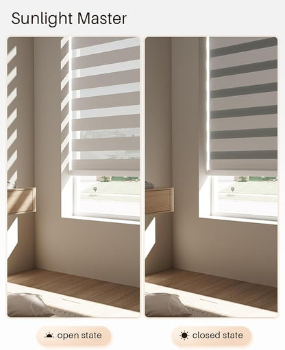 Smart Zebra Blinds for Windows, Alexa Motorized Blinds with Remote Control, Automatic Electric Power Zebra Shades for Indoor Windows (33" W x 72" H, White)