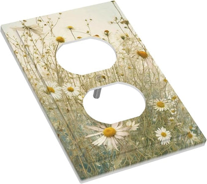 White Wildflowers Daisy Vintage Floral Outlet Covers 1 Gang Duplex Light Switch Cover Decorative Switch Plates Electrical Receptacle Faceplate Wall Plate for Bed Room Living Room Decor