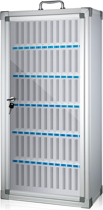 Amylove 72 Slots Cell Phone Locker Cabinet Aluminum Alloy Pocket Chart Storage Locker Box Cabinet Wall-Mounted Cell Phones Storage Box with Handle for Office Classroom Gym (White)