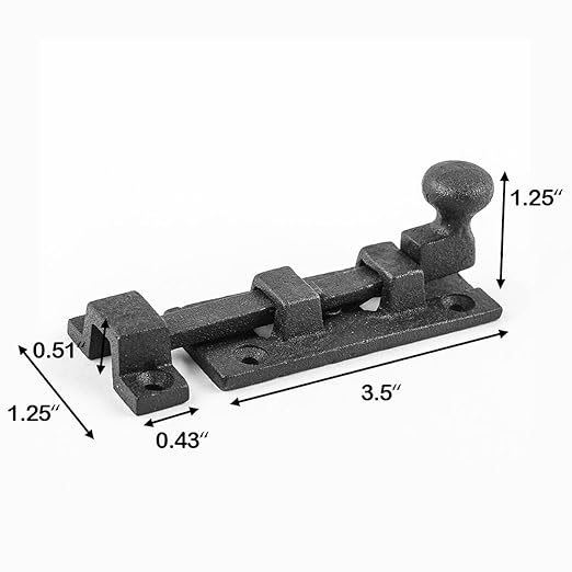 Renovators Supply Manufacturing Slide Bolt Latch 3.5 in. Black Wrought Iron Ball Tip Style Slide Bolt with Mounting Hardware