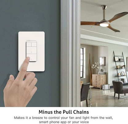 TREATLIFE Smart Ceiling Fan Control and Dimmer Light Switch 2Pack, Neutral Wire Needed, 2.4GHz Single Pole Wi-Fi Fan Light Switch Combo Works with Alexa, Google Home and SmartThings, Remote Control