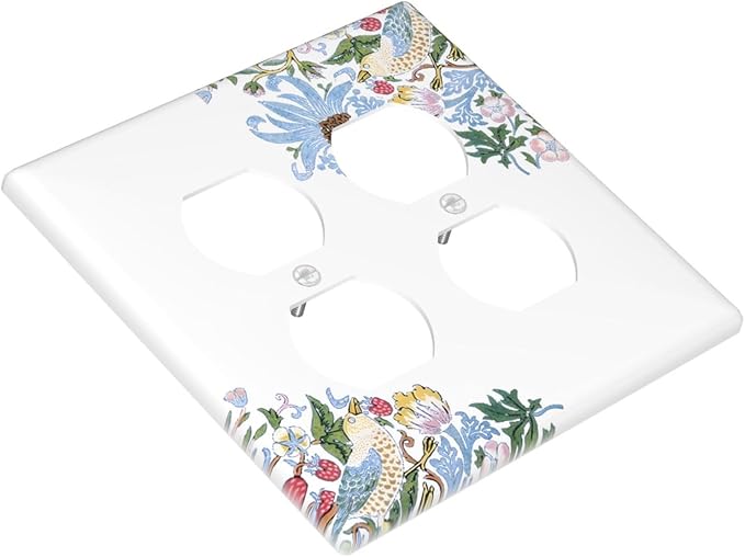 Decorative Outlet Covers Retro Morris Strawberry Rustic Plant Bird 2 Gang Wall Plate Cover Double Duplex Receptacle Two Switch Light Switch Cover Plate Jumbo Dual Faceplate