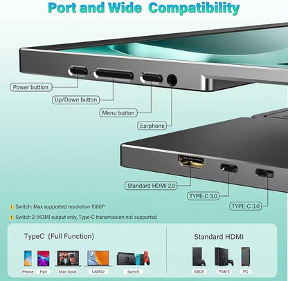 InnoView 16" 2.5K 120Hz Portable Monitor Built-in Speakers and Kickstand & VESA 100% sRGB QHD 400 Nits | 2 Type-C & HDMI | Eye Care | Travel Monitor for Laptop/Switch/PS5/Xbox (Adapter Excluded)