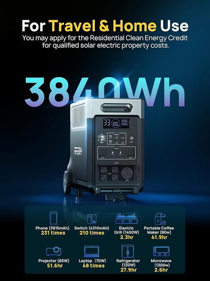AFERIY 3840Wh 3600W Portable Power Station + DC600 580W Alternator Charger, Solar Generator Bundle for Home Backup, Camping, RV Trips (Items Shipped Separately)
