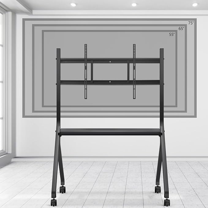 Smart Board Stand for 55-75 Inch Electronic Whiteboard Screens, Lockable Wheels, Portable Design for Classroom, Home, Office