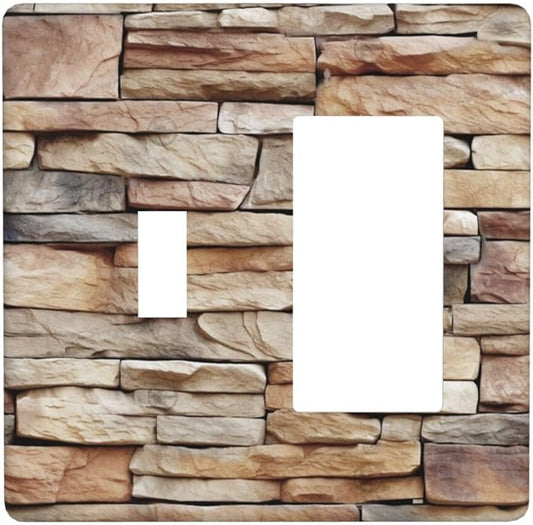 Outlet Covers Stone Textured Brown Brick Natural Stone 1 Toggle 1 Rocker Combination Decorative Wall Plate Electrical Switch Plates Light Switch Cover Plate For Farmhouse Cabin Decor