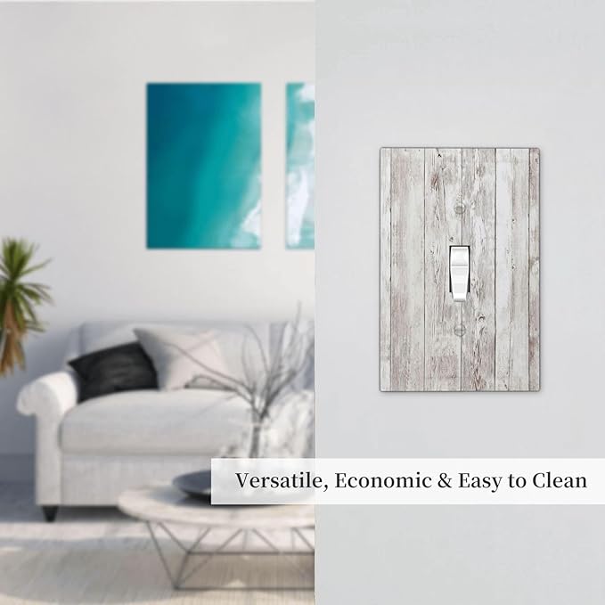Decorative Light Switch Cover Rustic Vintage White Wood Grain 1 Gang Single Toggle Device Electrical Faceplate Switchplates Decorator Outlet Wall Plate for Farmhouse Home Decor