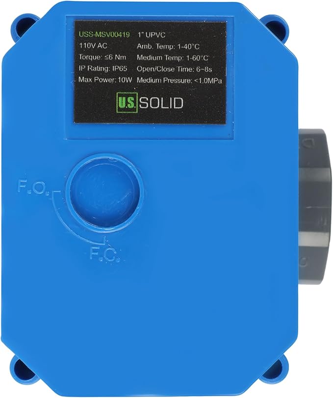 U.S. Solid 1"UPVC Motorized Ball Valve - Plastic Electrical Ball Valve with Full Port, 2 Wire Auto Return, 110V AC, Normally Closed
