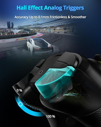 Multi-Platform Wireless Controller, PC Gaming Controller with 2.4G Adpater/Hall Joysticks/Hall Triggers/1200 mAh Battery/4 Programmable Buttons/RGB Lighting, Compatible with PC Windows 7/8.1/10/11, Switch/OLED/Lite, iOS, Android, Steam-Black