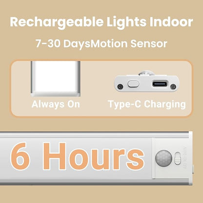 Under Cabinet Lights, Motion Sensor Magnetic LED Light, 8 inch 1000mAh Rechargeable Battery Dimmable Lights with 3 Color Temps, Indoor Wireless Lighting for Kitchen, Closet, Pantry, Counter, 2 Pack
